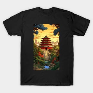 Ethereal East: Intricate Pagoda Landscapes T-Shirt